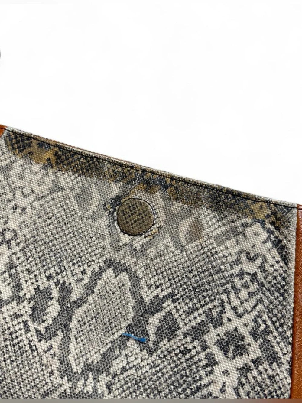 Y2K vintage Be & D leather and canvas snake print fold over clutch bag